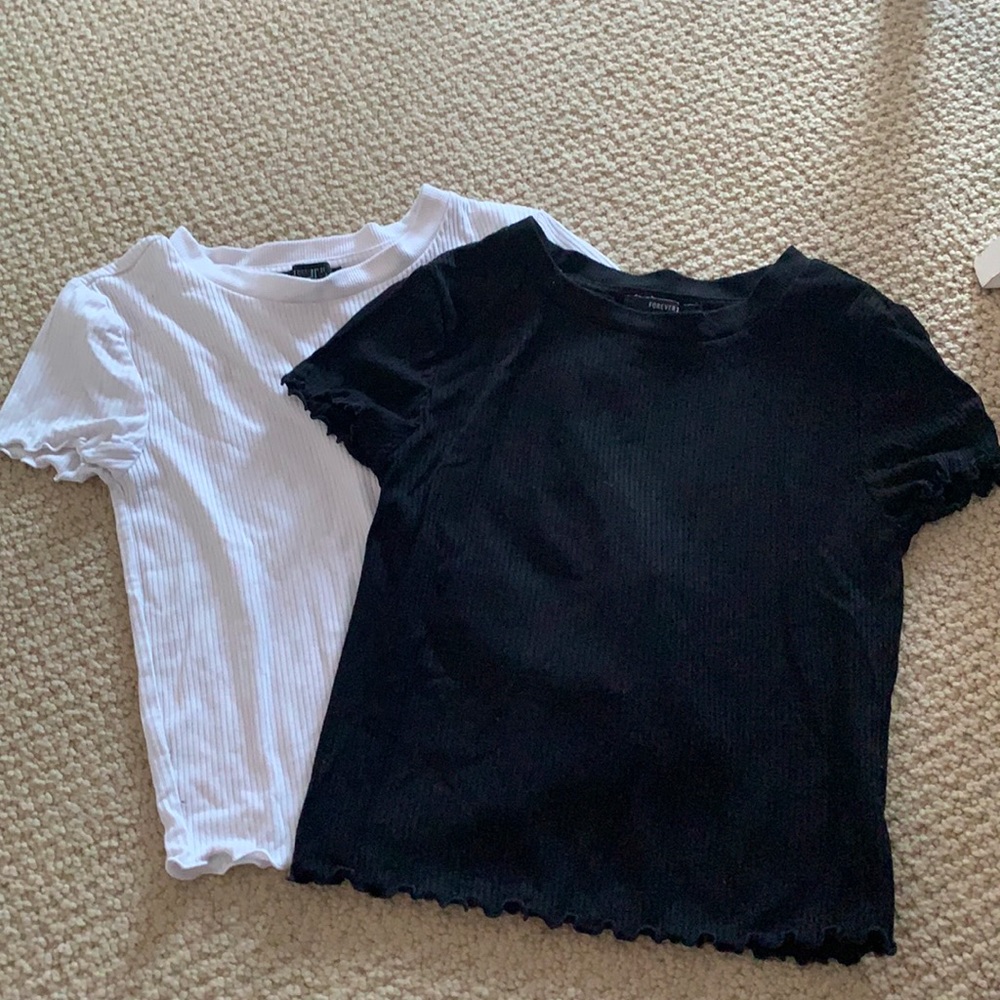 2 Black and White Shirts Size Medium Forever 21